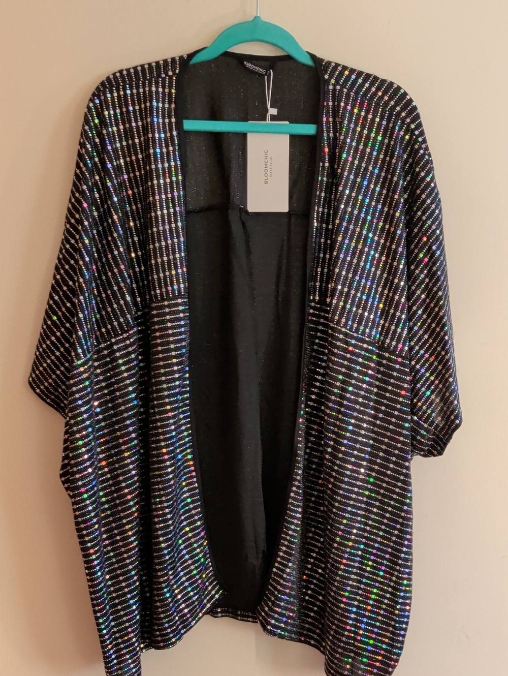 🆕 NWT BloomChic Black Sequin Open-Front Jacket, Sz 12